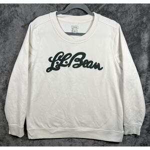 L.L.Bean White Crewneck Sweatshirt Women’s XL Embroidered Logo Pullover Fleece